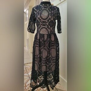 Joyfolie Black and Cream Lace 3/4 Sleeve Dress